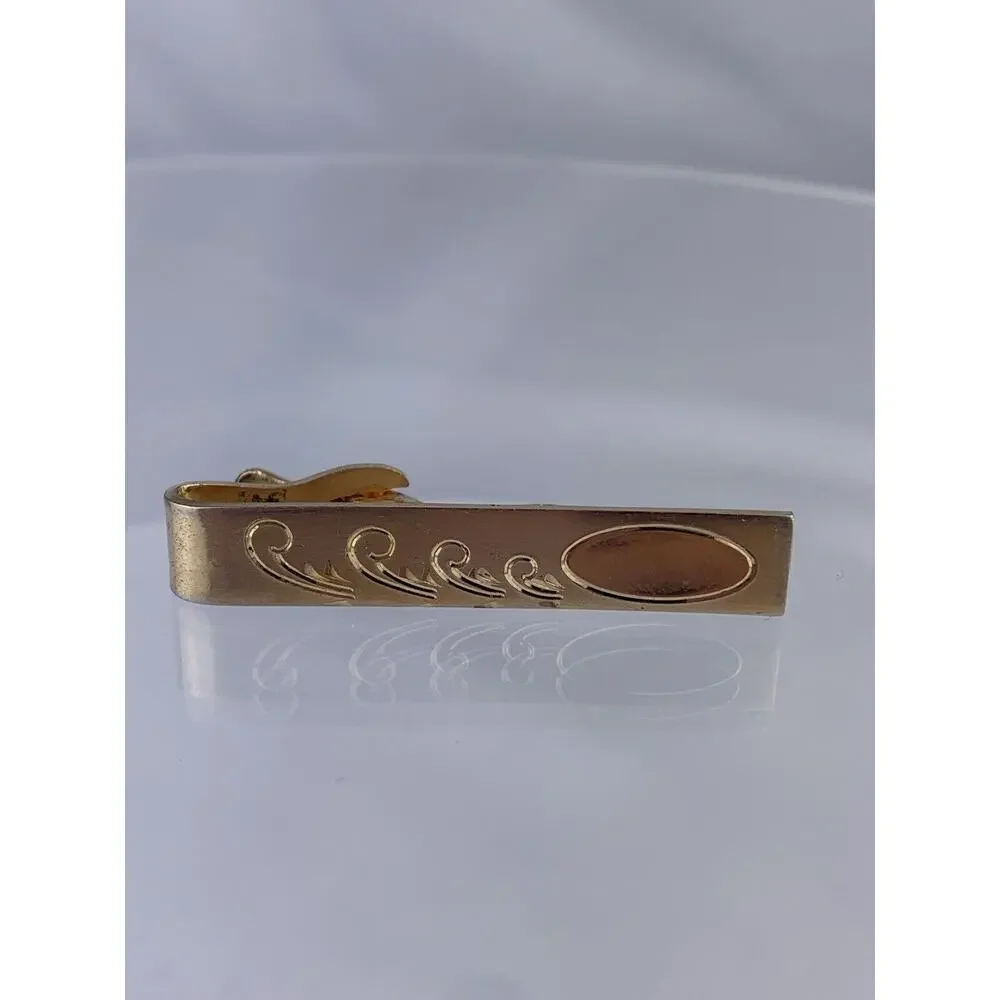 Retro Scroll Swoop Gold Tone Tie Clip Bar Flex Let Quality Vintage